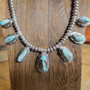 Navajo Dry Creek Turquoise and Sterling Silver Necklace and Earring Set